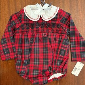 Edgehill Collection Red and Green Plaid Smocked Baby One-Piece